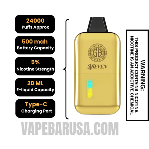 Watermelon Ice Gold Bar 24Seven Disposable Vape specifications
