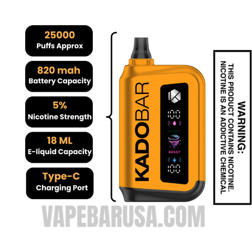 Mellow Mango Kado Bar Rizz 25000 Disposable Vape Specifcations