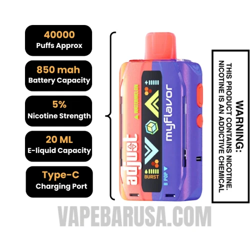 Watermelon B-Pop Adjust MyFlavor 40K Disposable Vape Specifications