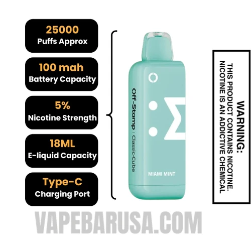 Miami Mint Off Stamp Classic Cube 25K Disposable Pod Specifications