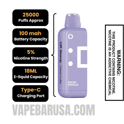 Rocket Pop Off Stamp Classic Cube 25K Disposable Pod Specifications