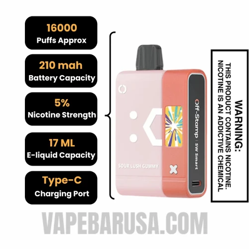 Sour Lush Gummy Off-Stamp SW16000 Disposable Pod Specifications