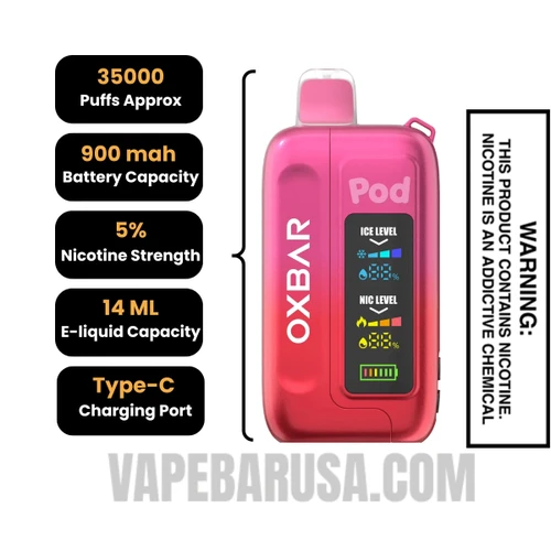 Strawberry Pink Cherry OXBAR Ice-Nic Control Disposable Vape Specifcations