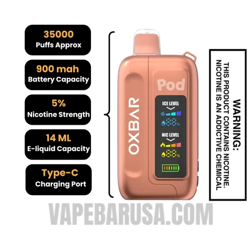 Sour Peachy O's OXBAR Ice-Nic Control Disposable Vape Specifications