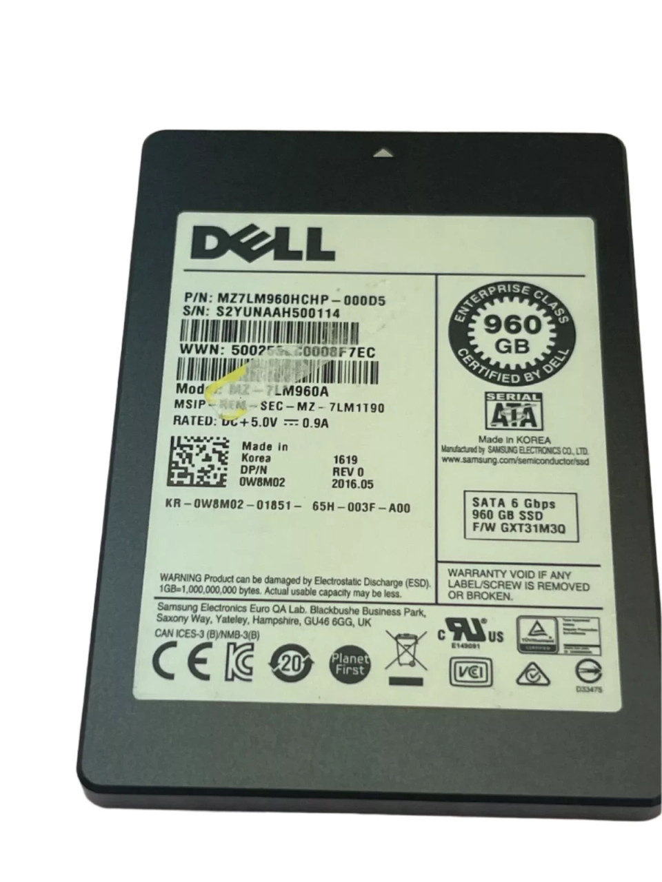 Samsung MZ-7LM960A 960GB SSD SATA 6G MZ7LM960HCHP - Main Image