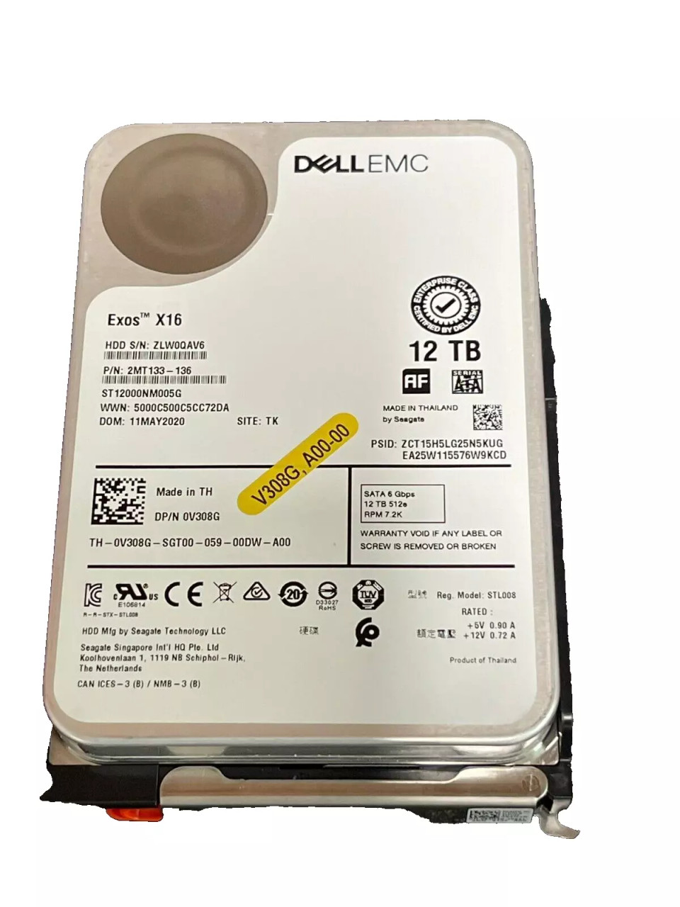 Dell V308G EMC 12TB 7.2K SATA 6Gb/s 3.5in 512E ENT HDD 0V308G