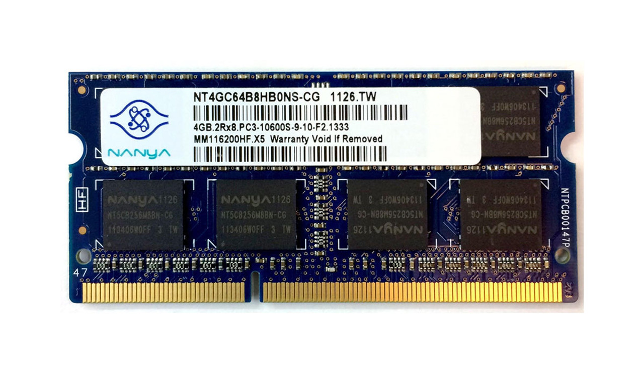 Nanya 4GB 1333MHz DDR3 PC3-10600 non-ECC Unbuffered SoDIMM Dual Rank OEM  Memory NT4GC64B8HB0NS-CG