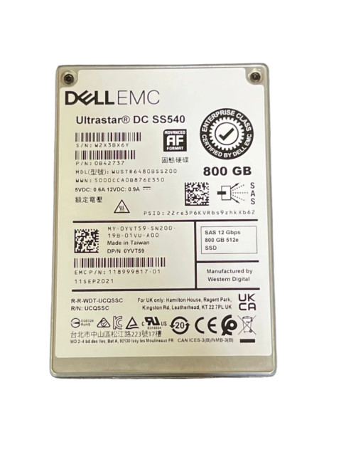 Dell OYVT59 800GB SAS 12Gbps Mixed Use 2.5'' SSD 0H07XR WUSTR6480ASS200