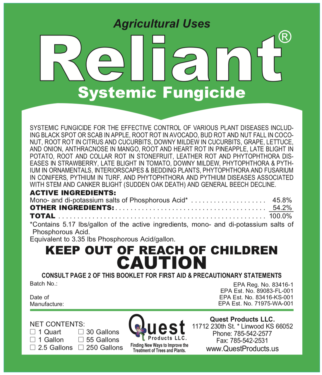 Reliant Systemic Fungicide Label page 1
