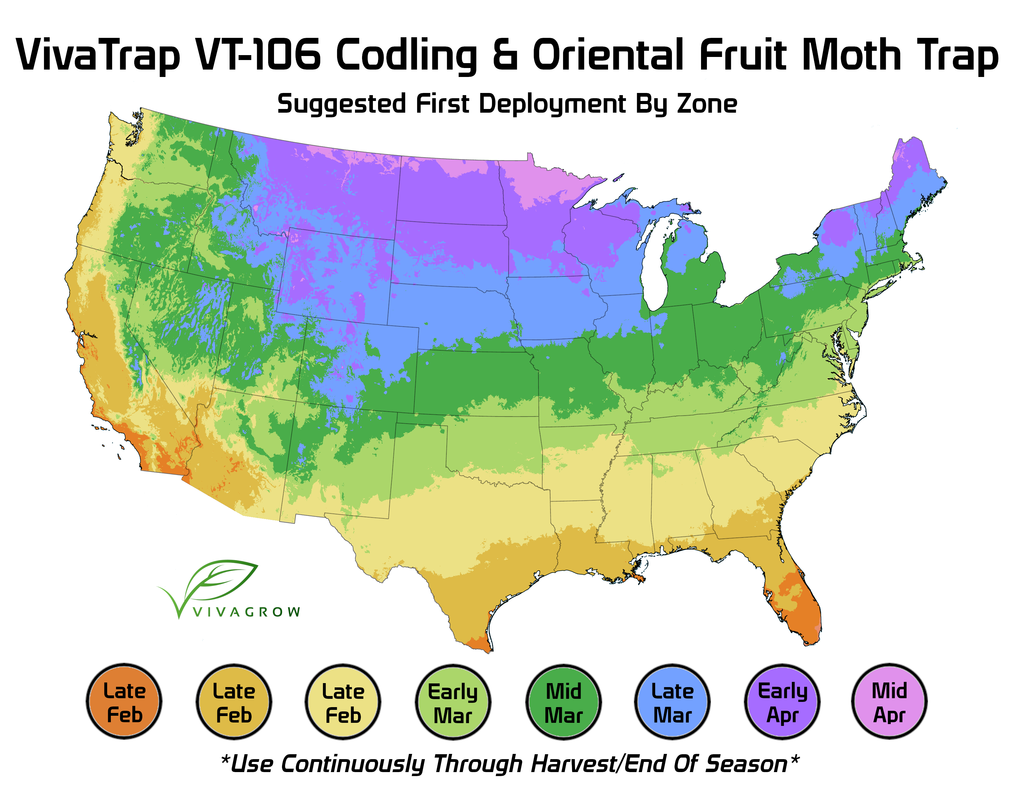 VivaTrap VTC-106-1 Codling Moth Oriental Fruit Moth Trap Kit Time To Use Map