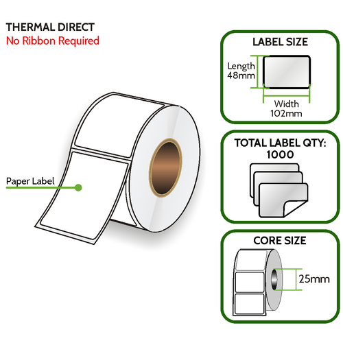 TD 102mm x 48mm Paper Label - Thermal Direct