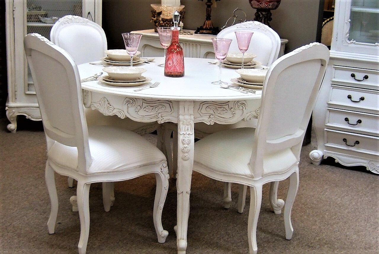 White Round Dining Table Set, French Style