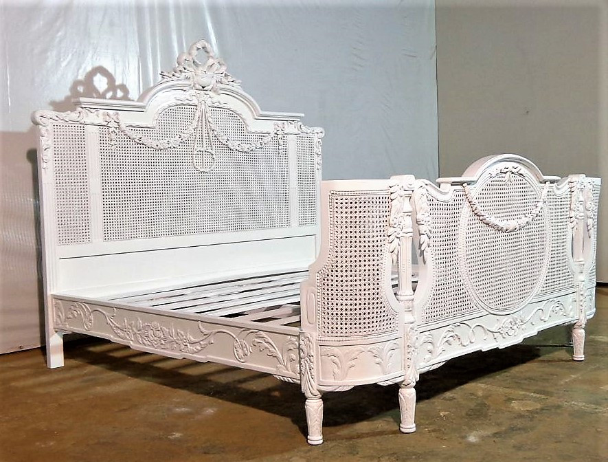 White French Rattan Bed Frame