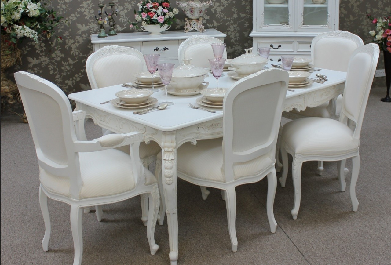 French Provincial Dining Table Set 4 Chairs 1 Table Distresssed White   Image1211 4200  84105.1372286448 