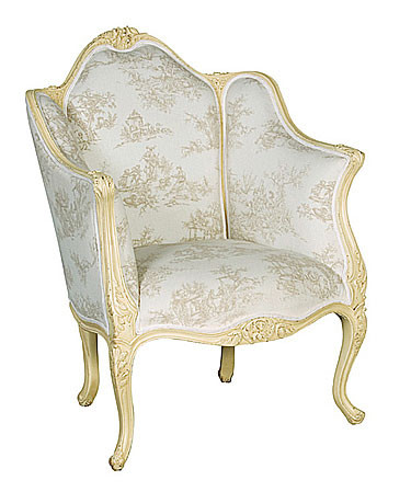 French Rattan Bench, Chateau Cream finish with a toil fabric