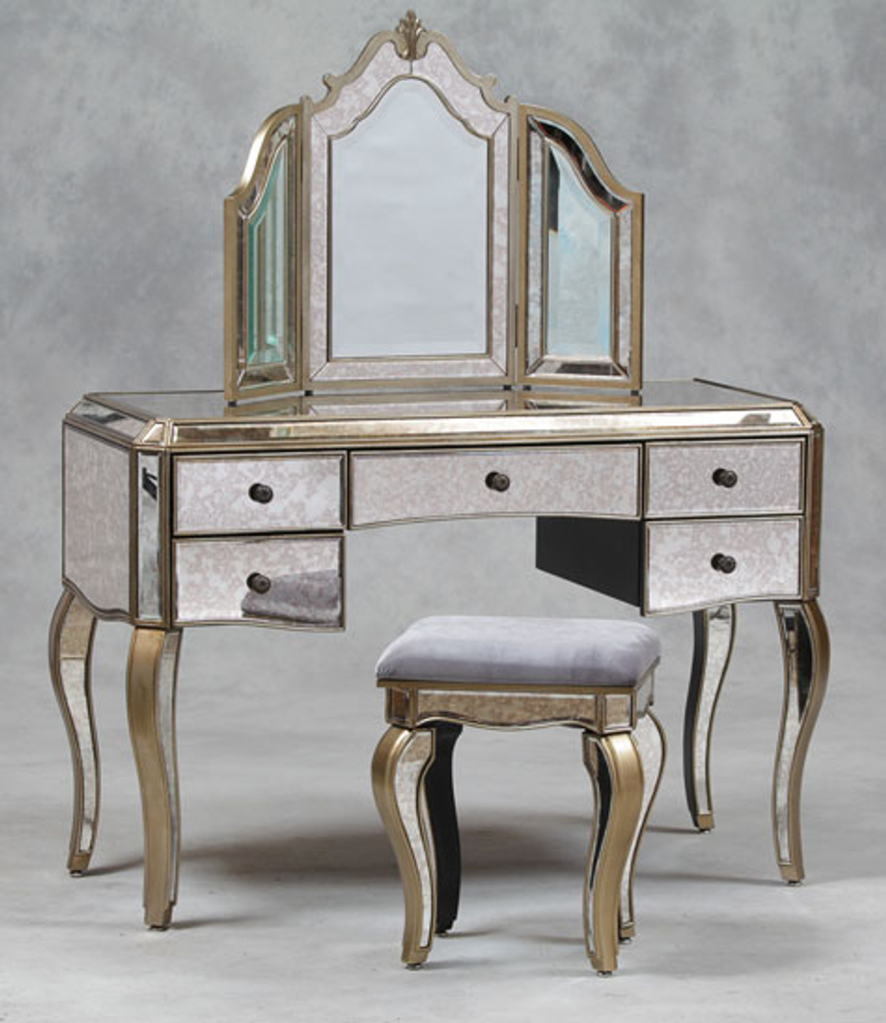 Vanity Table Set, Mirrored dressing table, mirror and stool