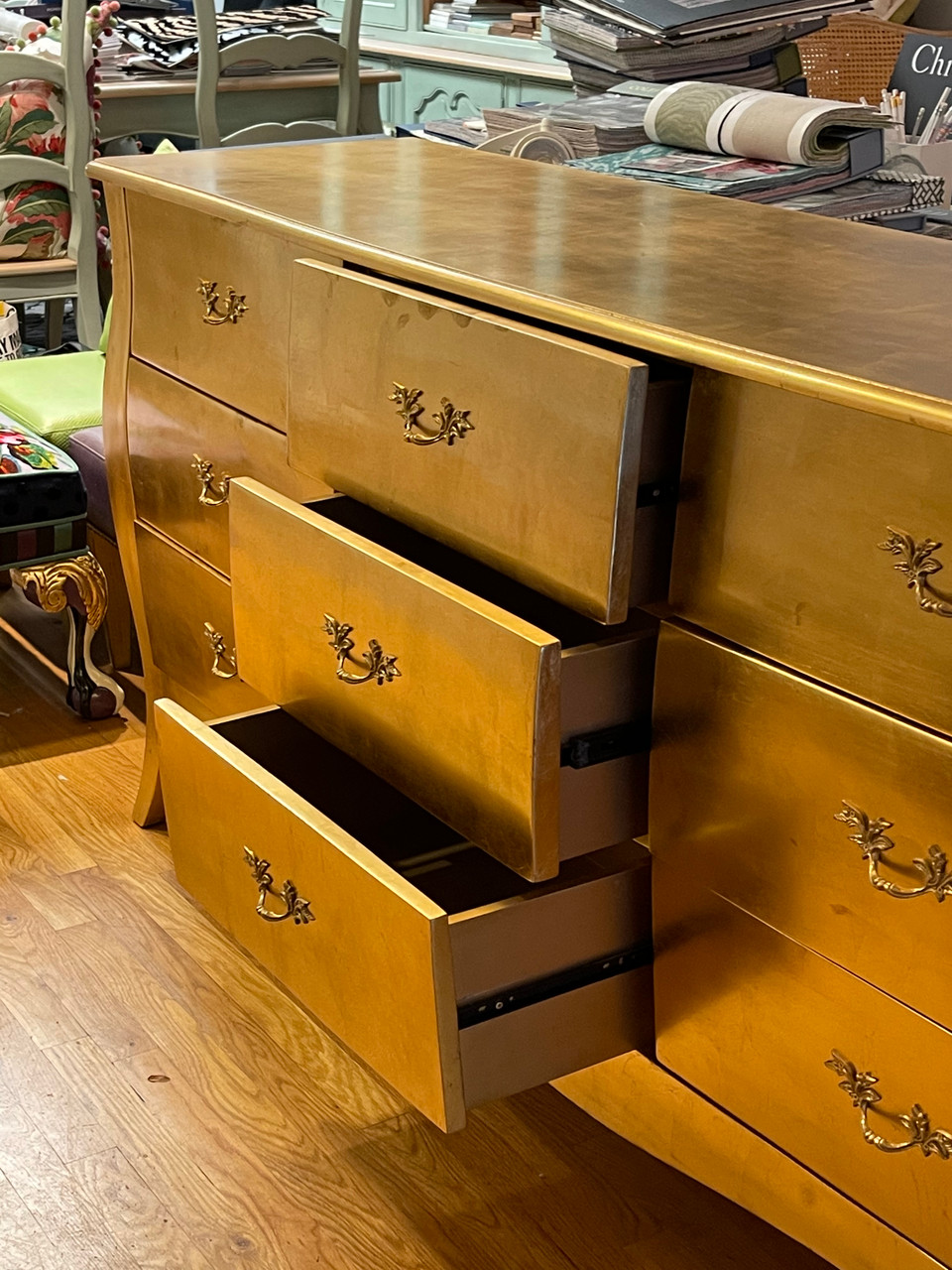 Bombe Chest of Drawers, 9 drawer Luxury Silver Leaf Chest of Drawers