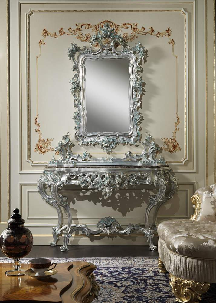 スペイン高級ミラー家具　Garcia requejo コンソール Console & Mirror, French Silver Chateau console & mirror