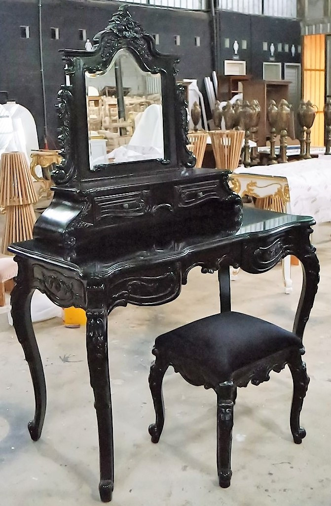 black antique dressing table French Chateau Vanity Table, Chateau Black