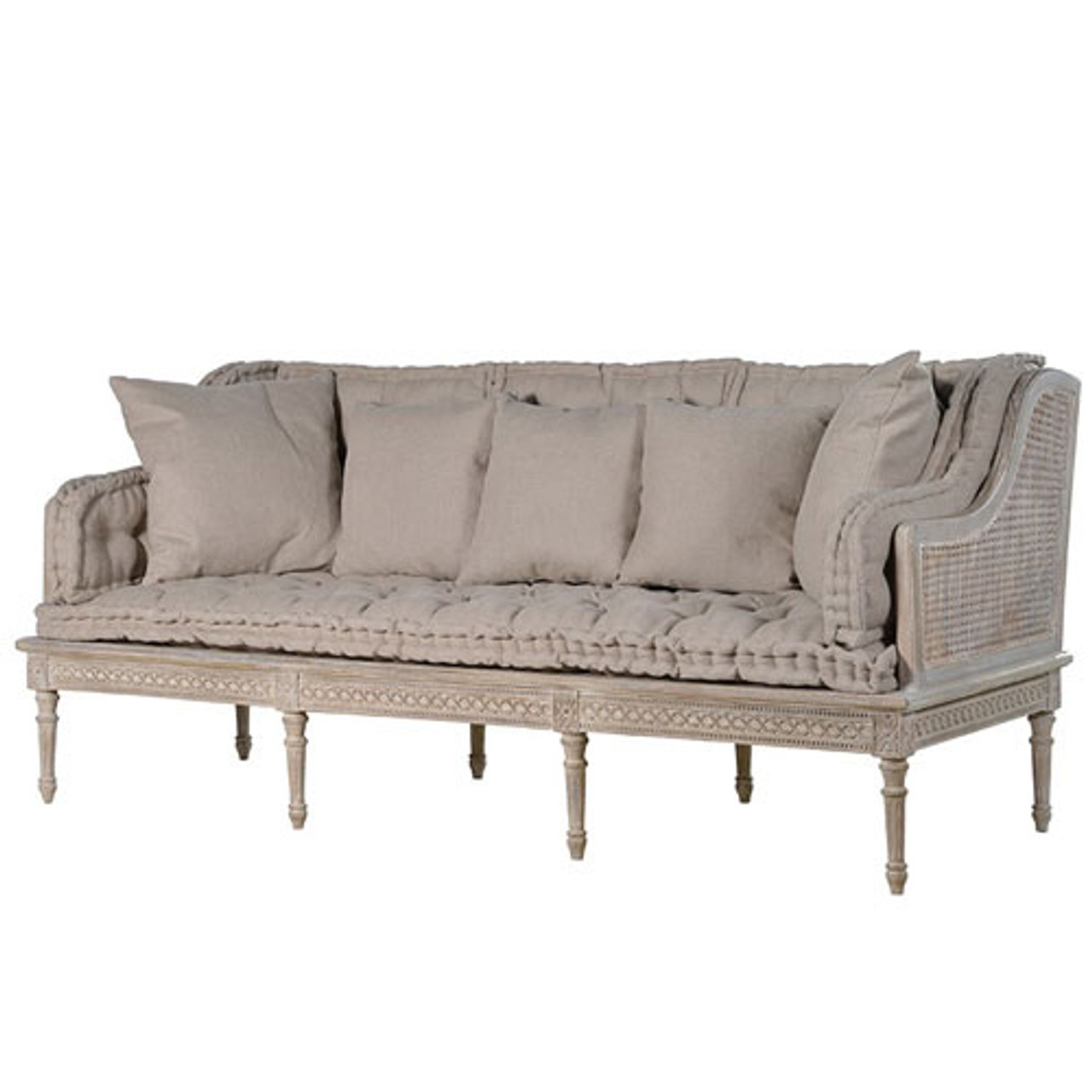 Rattan Loveseat, Louis XVI Style Chateau Whitewashed