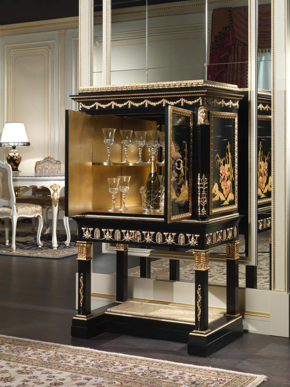 Black lacquer shop bar cabinet