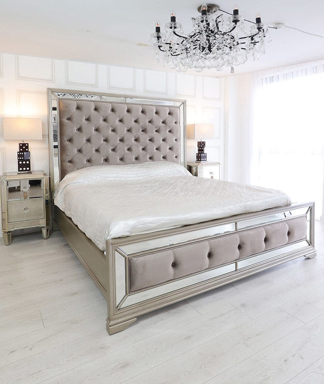 King size bed frame with mirror headboard cheap
