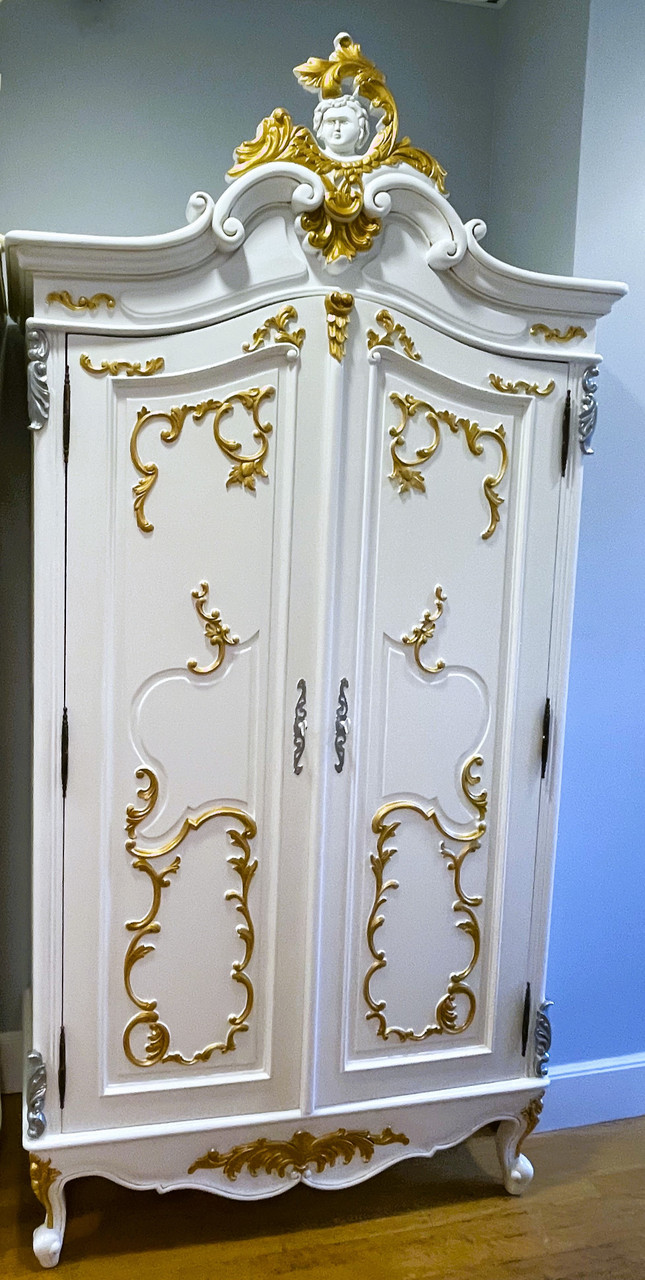 White and Gold Armoire Wardrobe