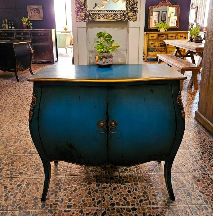 FRENCH SIDEBOARD ANTIQUE BLUE AND GOLD