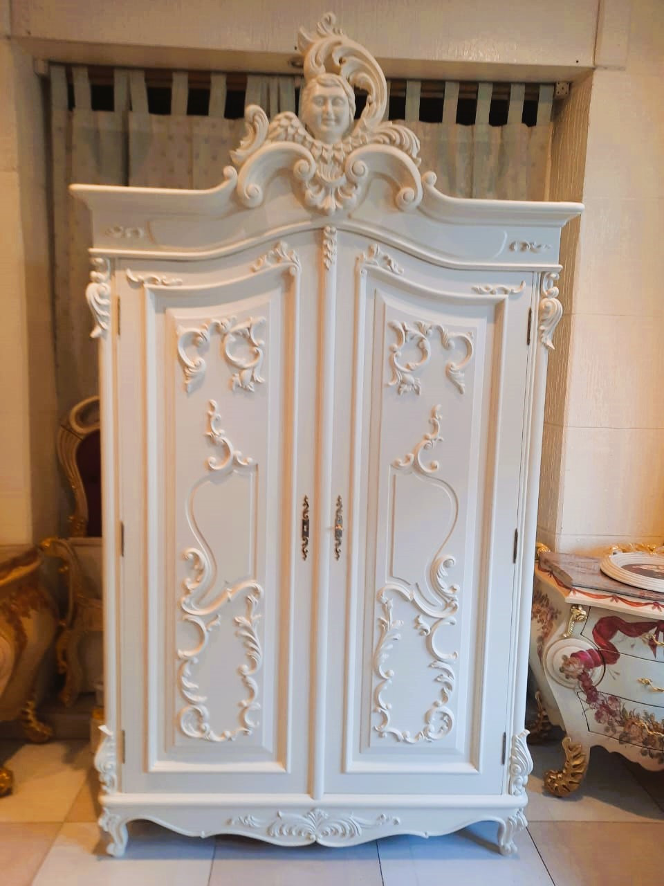 IVORY AND GOLD ARMOIRE WARDROBE