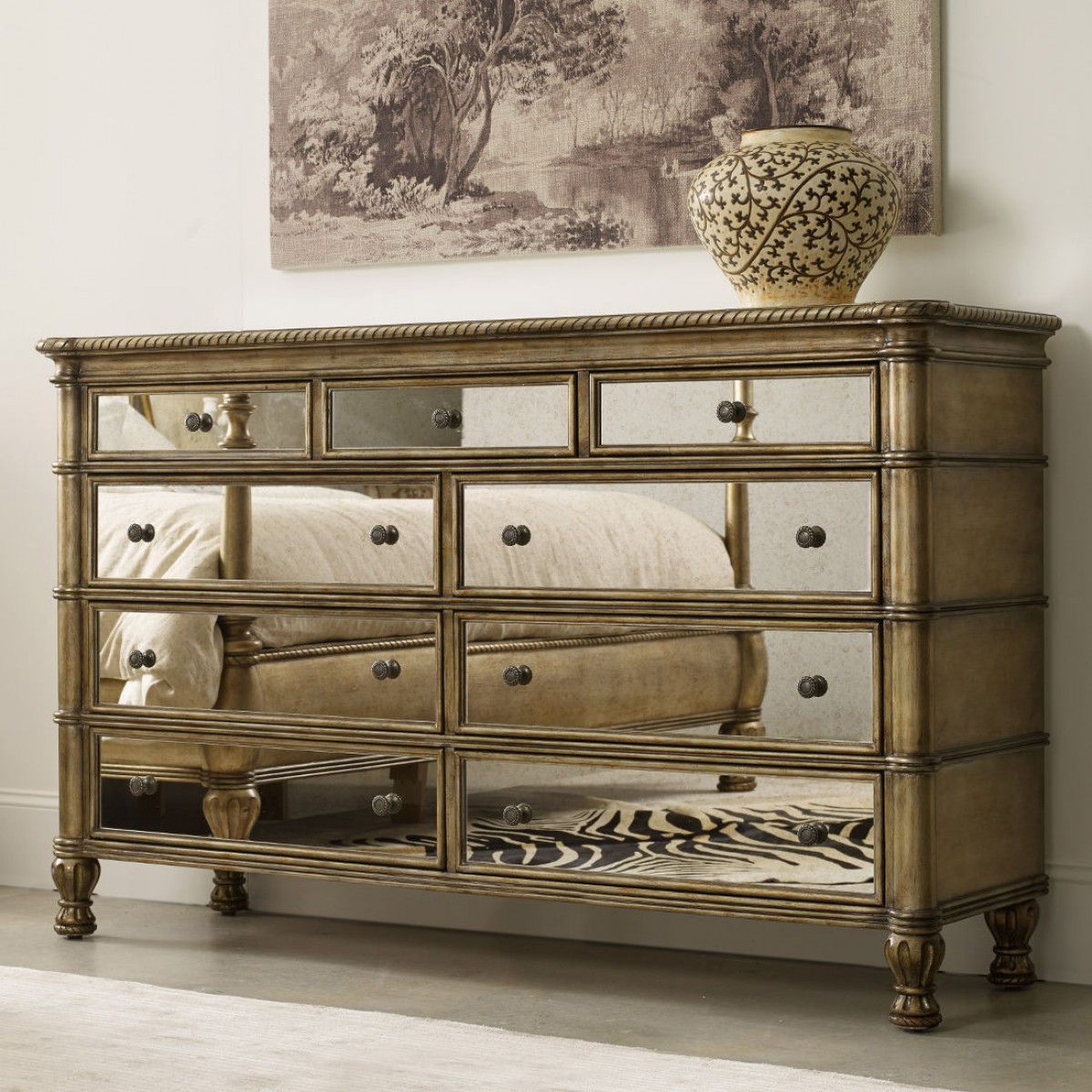 mirrored gold dresser Chic Gold Mirror-Finish 6-Drawer Dresser for Bedroom and Living Room - Bed Bath & Beyond