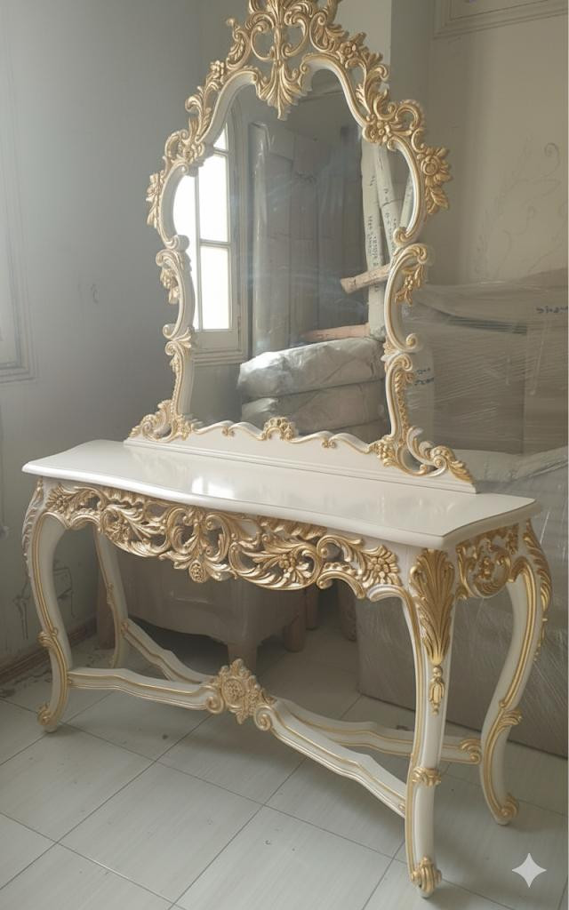 CLP Table console BARTOLOME en bois, style campagnard, avec 3 tiroirs