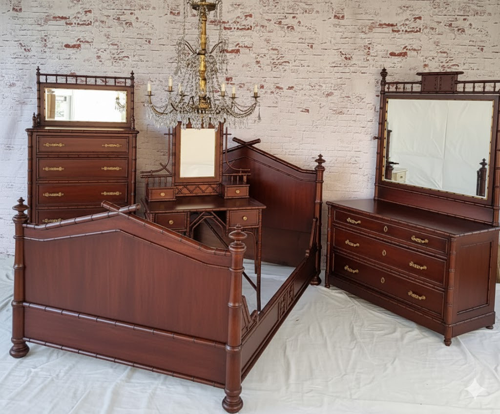 Bamboo-Style Bedroom Set Black and Gold Gilt