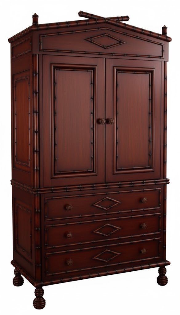 BAMBOO WARDROBE AND ARMOIRE IN A MAHOGANY FINISH BAMBOO WARDROBE AND ARMOIRE IN A MAHOGANY FINISH