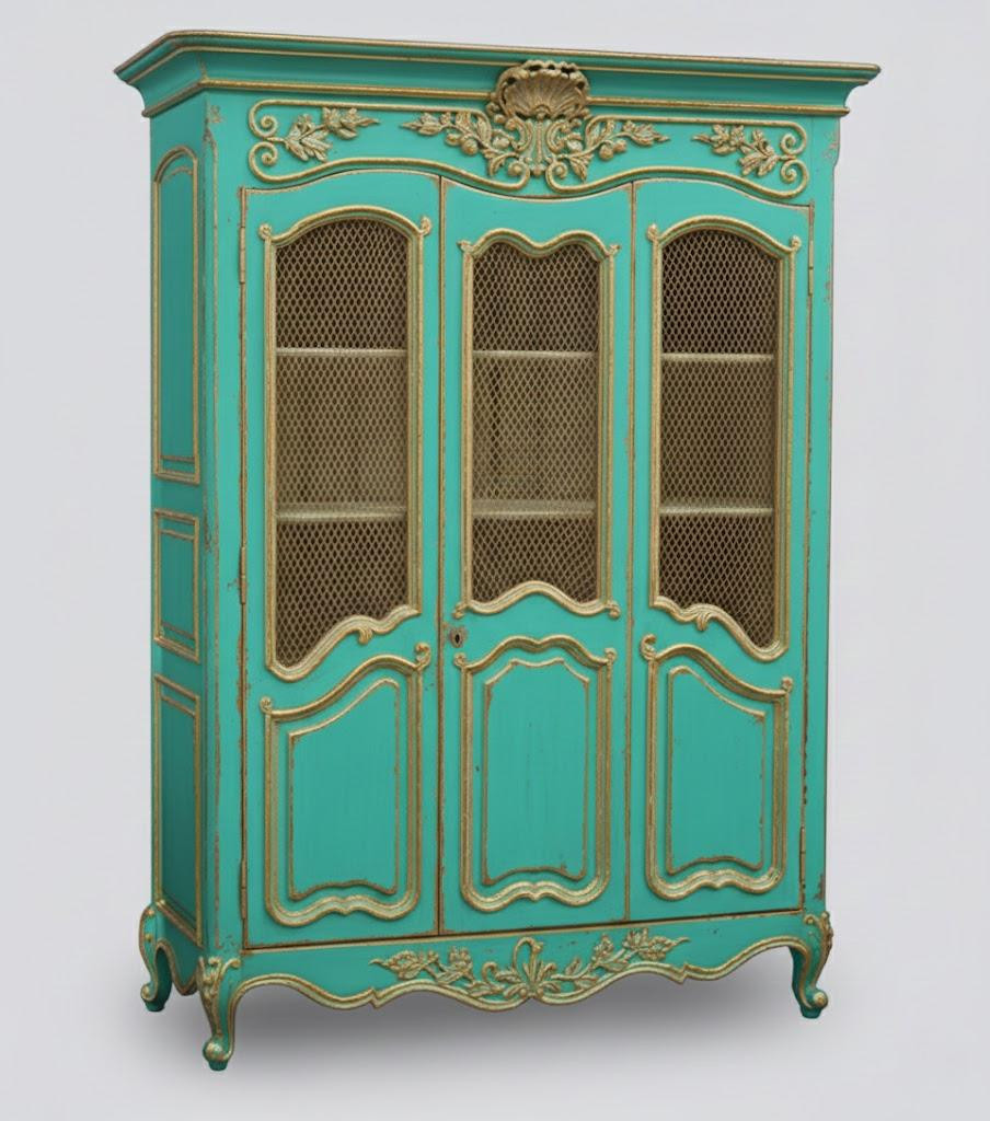 Louis XV Style Turquoise & Gold French Wire Armoire