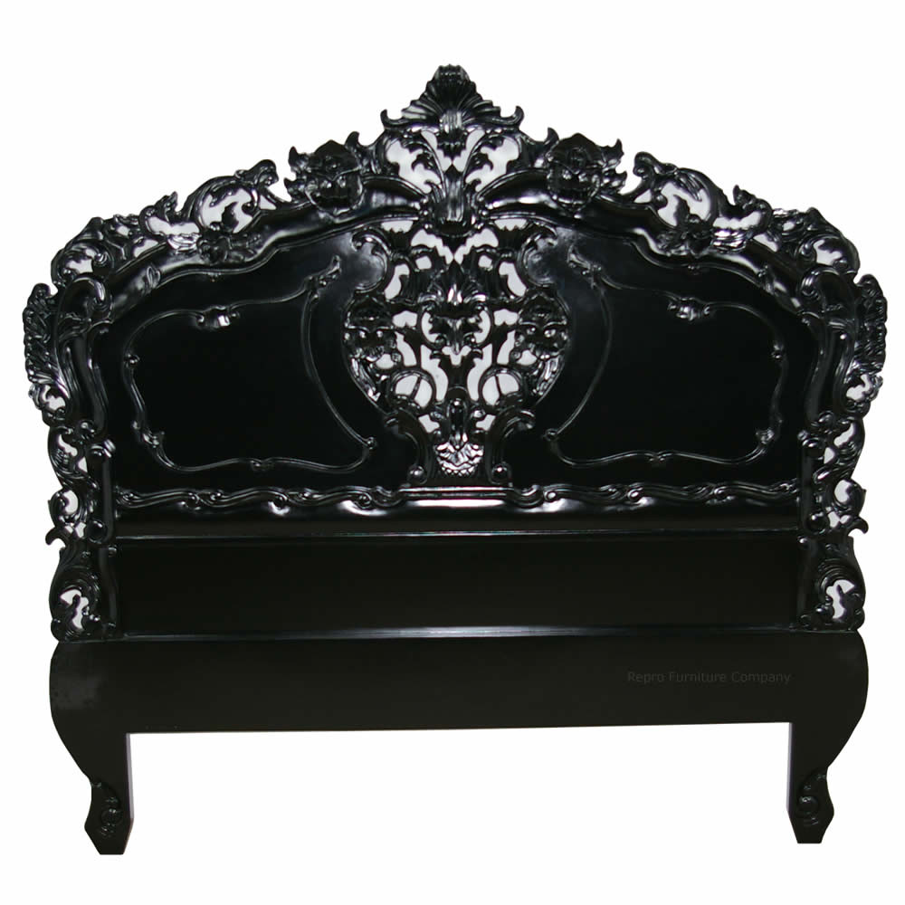 Rococo Bed, Black Lacquer Finish, Baroque Bedroom Furniture