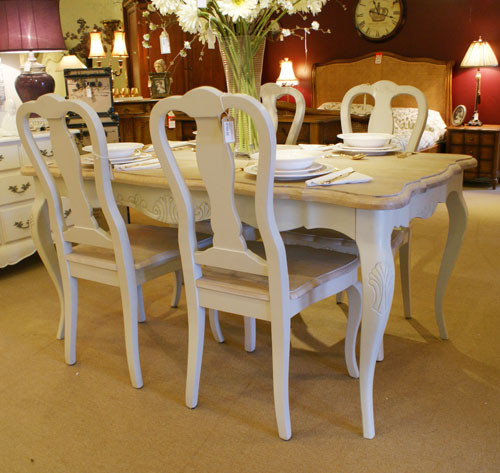 French Oak Dining Table Set, Shabby Chic Style