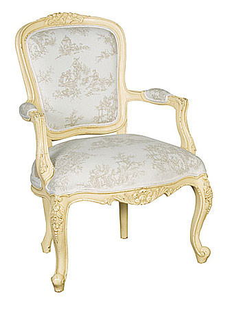 French Rattan Bench, Chateau Cream finish with a toil fabric