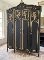 Black and Gold Four Door Armoire Wardrobe