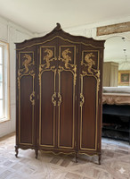 CHOCOLATE AND GOLD FOUR DOOR ARMOIRE WARDROBE