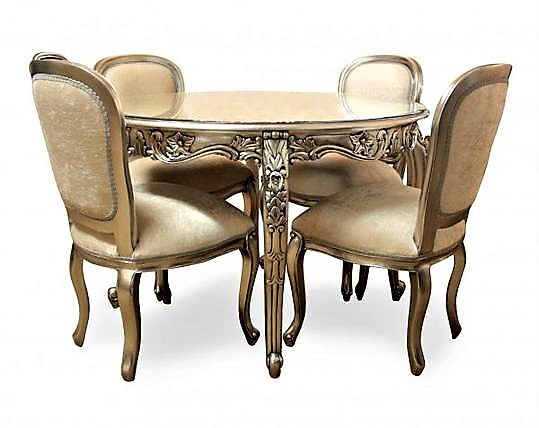 French Provincial Dining Table Set, 4 chairs & 1 Table Distresssed White