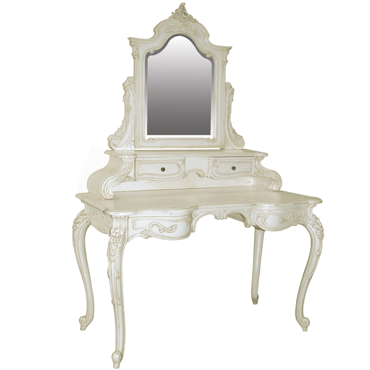 French Provincial Vanity Table, Whitewashed Finish