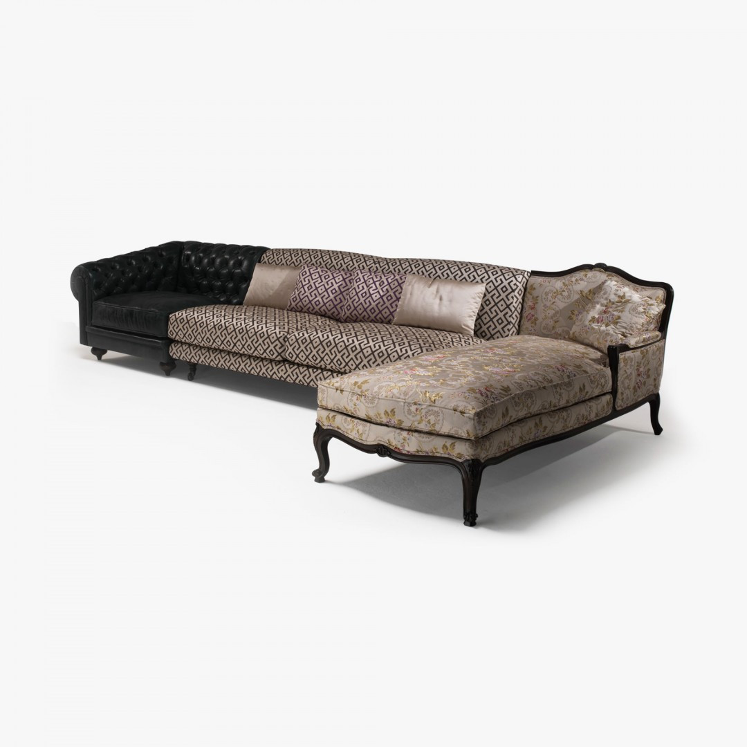 Beige & Brown Sectional Sofa with chaise, High End Custom Upholstery