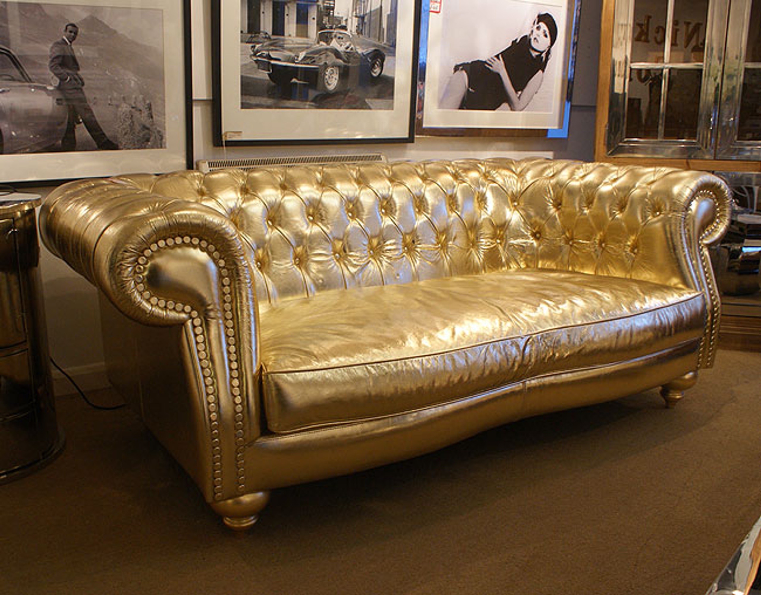 gold leather chesterfield sofa