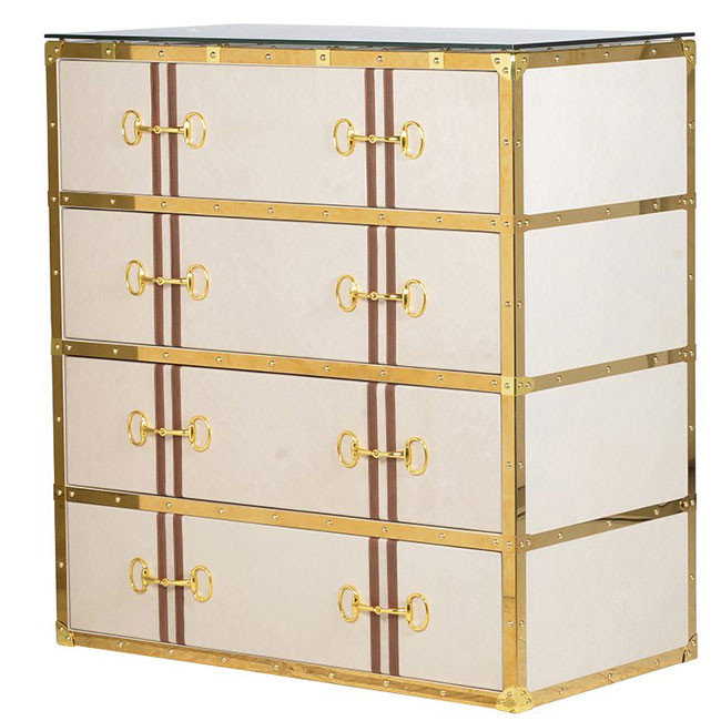 Trunk Nightstand, leather and gold