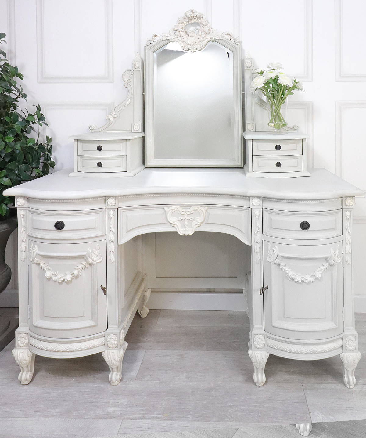French Vanity Table, White & Gold