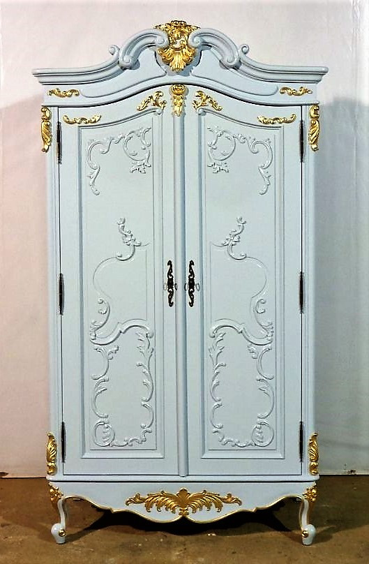 Marie Mirrored Armoire, Antique White & Gold