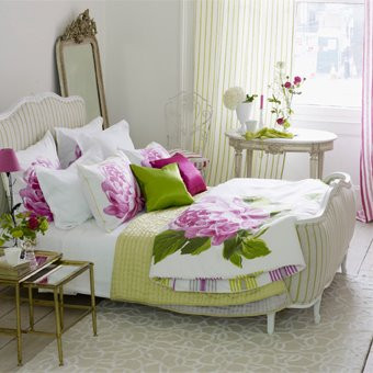 French Country Upholstered Bed, Fabric by Designer Guild