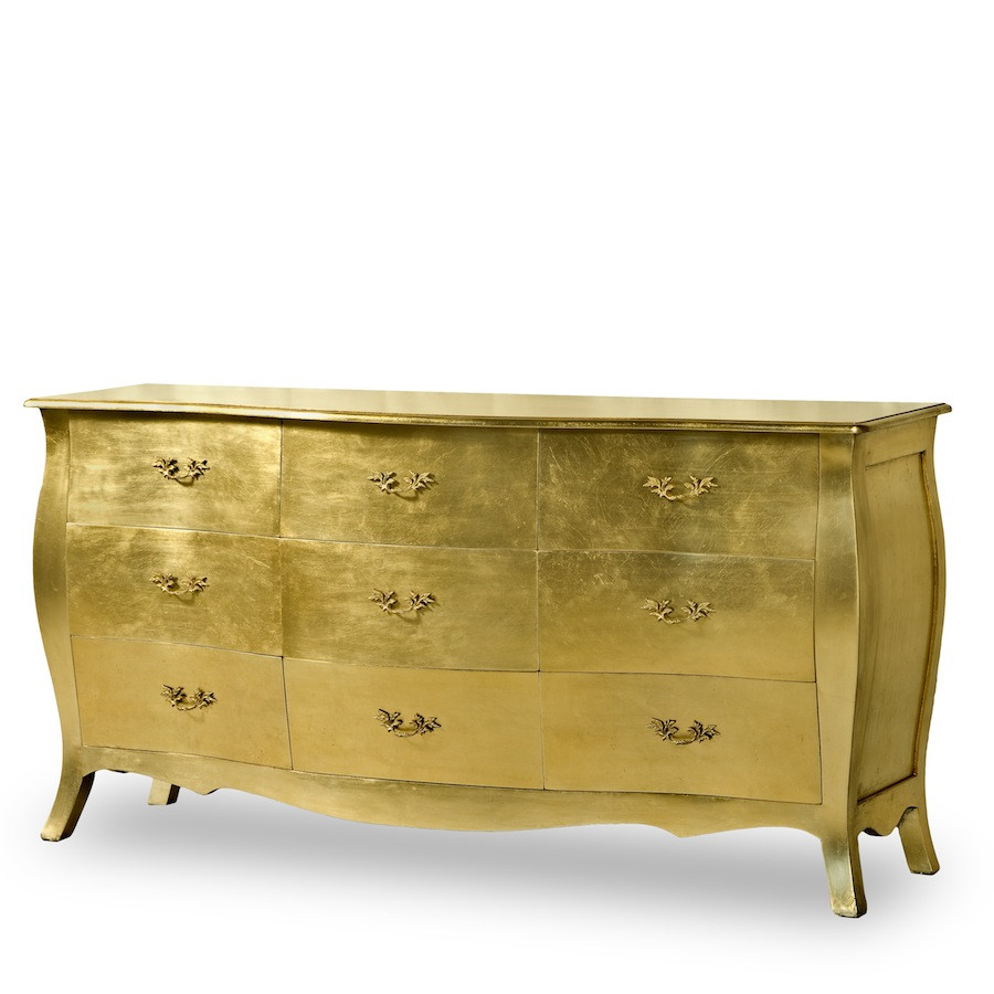 Bombe Chest of Drawers, 9 drawer Luxury Silver Leaf Chest of Drawers