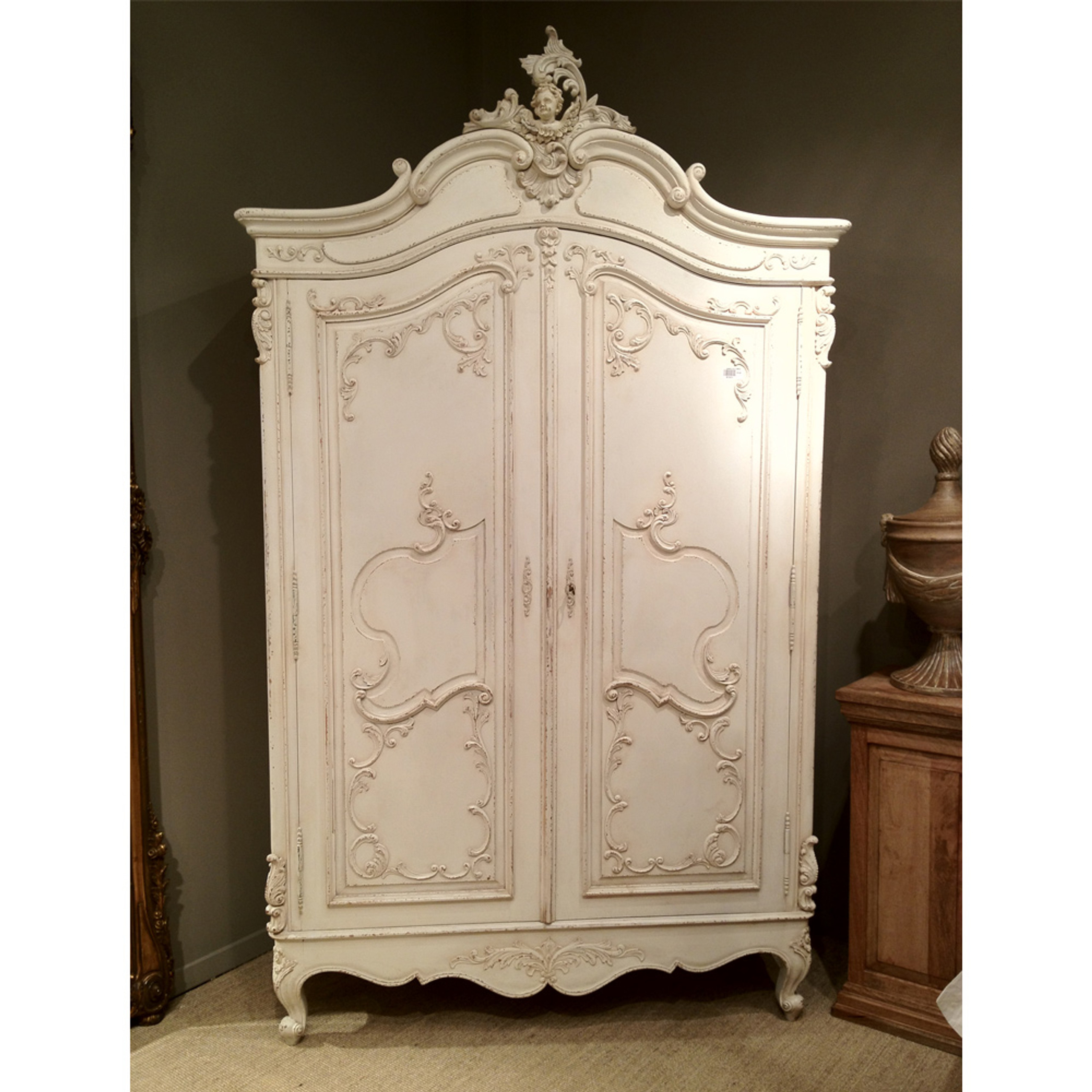 French Provincial Armoire Slightly Distressed White   Armoire Chateau  53755.1523470420 