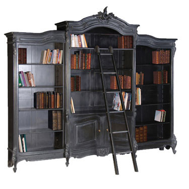 Wide Bookcase, Rustic Library Bookcase with ladder